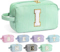 YOOLIFE Initial Cosmetic Bag for Women - Monogram Cute Makeup Bag Cosmetic Case Toiletry Pouch for Women Her Best Friend Sister Teacher, Personalized Birthday Gifts for Women, Light Green I