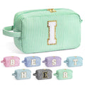 YOOLIFE Initial Cosmetic Bag for Women - Monogram Cute Makeup Bag Cosmetic Case Toiletry Pouch for Women Her Best Friend Sister Teacher, Personalized Birthday Gifts for Women, Light Green I