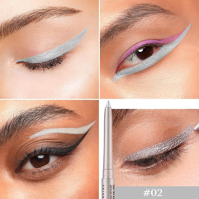 Mefyhtune Silver Cream Eyeliner Pencil Waterproof Retractable Silver Gel Eyeliner Smudge-proof Hypoallergenic (02#)