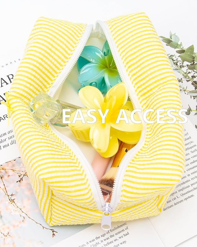 Cozy Makeup Bag for Women,Zipper Cosmetic Pouch,Stripe Yellow,6 Pack