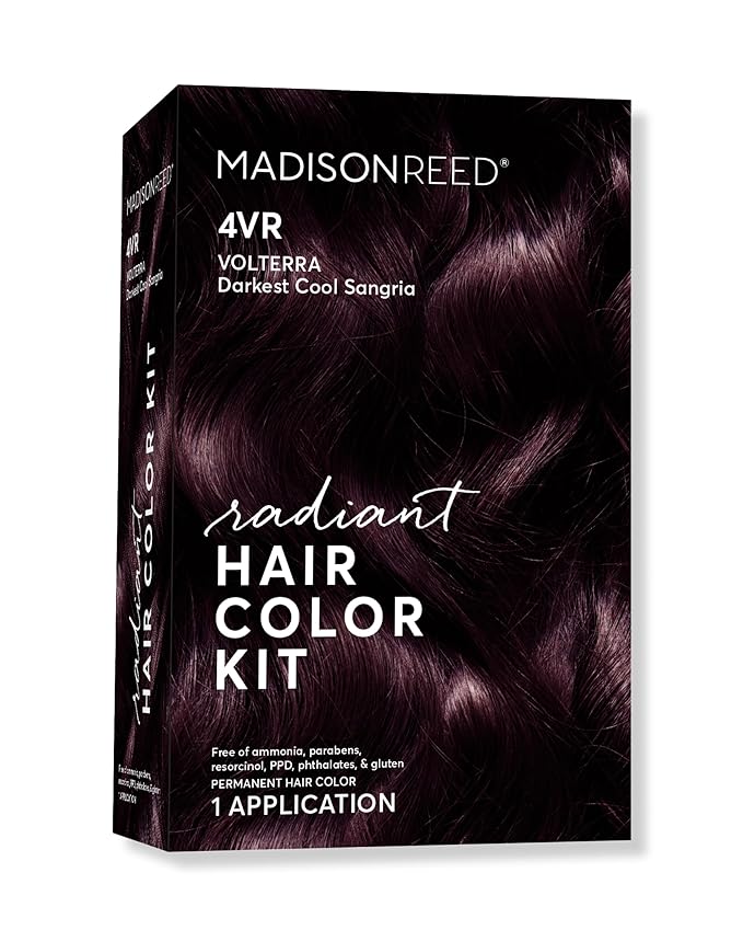 Madison Reed Radiant Hair Color Kit - 4VR Darkest Cool Sangria with Vibrant Violet Red Tones (Volterra Amethyst), Vivid Permanent Hair Dye for Bold Color & Shine | PPD-Free & Ammonia-Free, 1 Pack