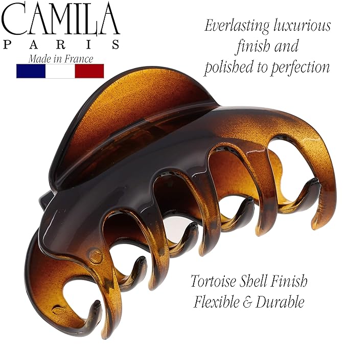 Camila Paris CP2369 French Hair Clips for Women, 3.5" Large Claw Clip Strong Hold All Day, Girl Large Claw Clips for Thick Hair, No Damage No Slip Flat Clip for Women. Made in France