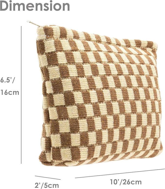 PAZIMIIK Checkered Makeup Bag for Purse, Small Flat Cosmetic Pouch,Coffee
