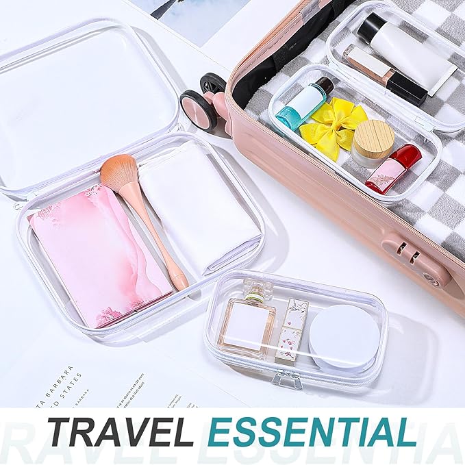 Hoolerry 3 Pcs Clear Hard Zipper Case Hard Plastic Zipper Pouch Makeup Bag Portable Travel Organizer for Cosmetics, Office Supplies, Documents & Toiletries(White,Mss)