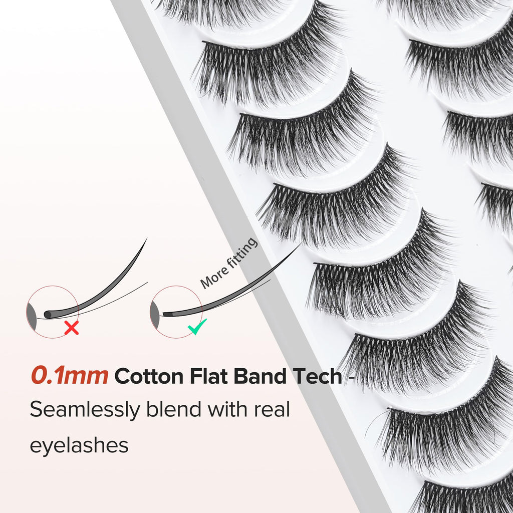 False Eyelashes Cat Eye Lashes Wispy 15mm Strip Eyelashes Thin Band Natural Lashes Fluffy Eyelashes Siligli Lashes Pack Fake Lashes 3D Volume Curly Eyelash 10 Pair