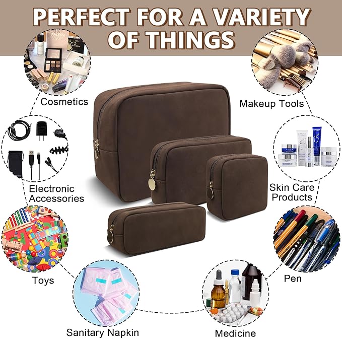 UIXIZQ Waterproof Mini Makeup Bag for Purse,Small Cosmetic Pouch Suede Travel Toiletry Organizers Bag for Women Girls,Cute Zipper Preppy Coin Purse Sanitary Napkin Storage Bag for Work(Mini-Coffee)