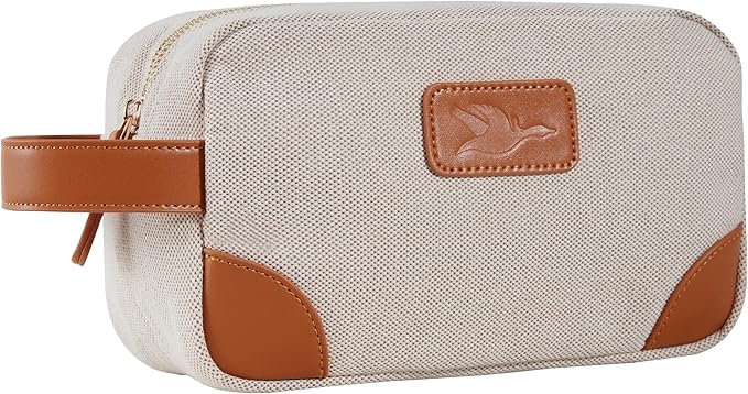 GOOSERIDE Small Makeup Bag for Women and Men - Cute Cosmetic Bag for Travel, Multipurpose Canvas Make up Pouch for Accessories, Mini Makeup Purse with Zipper and Internal Pockets for Toiletries - Sand