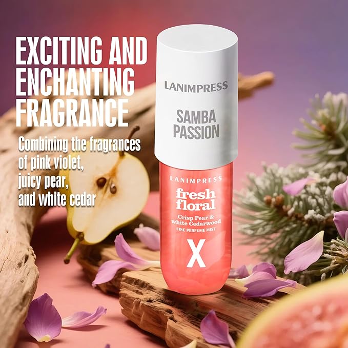 LANIMPRESS 3 FL OZ Hair and Body Fragrance Mist, Eau De Parfum for Women,Fruity Floral Perfume No.10, Juicy Flower Scent– With Notes of Juicy Pear,Pink Violet,White Cedarwood,Travel Size Body Spray