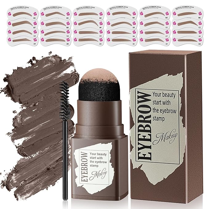 Eyebrow Powder with Professional Brush - Waterproof, Sweat-Resistant & Smudge-Proof, Long-Lasting Formula for Effortless Beginner Brow Styling, Black Brown