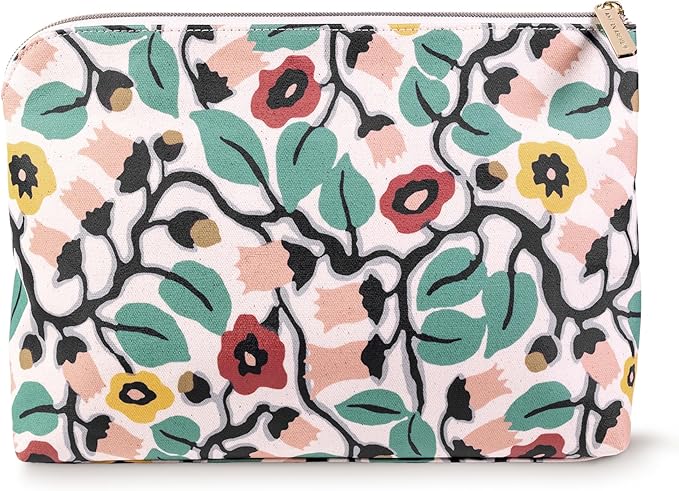 AMÉLIN ARCHIVE Large Canvas Zipper Pouch, Vintage Inspired Pencil Case for Adults, Travel Toiletry Bag, Small Pouch Bag for Supplies, Makeup or Toiletries (Bloomsbury)