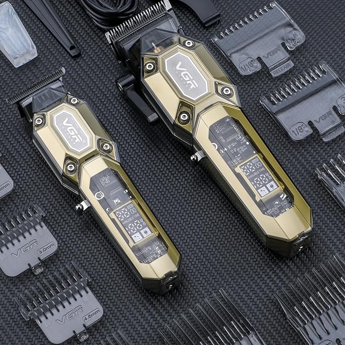 VGR 600&900 Cordless Barber Clipper Trimmer Set with LED Display, Gold
