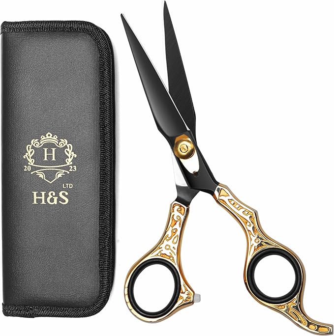 H&S GoldBlack Hair & Beard Cutting Scissors Japanese Steel Shears, 6.5 Inch
