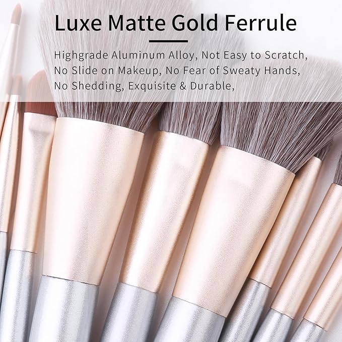 ENZO KEN Natural Hair Makeup Brushes Set Professional, Grey Squirrel Hair Makeup Brush Set with Case, Unique Cosmetic Brushes Makeup Set, Natural Makeup Brushes, Natural Bristle Makeup Brushes -Silver