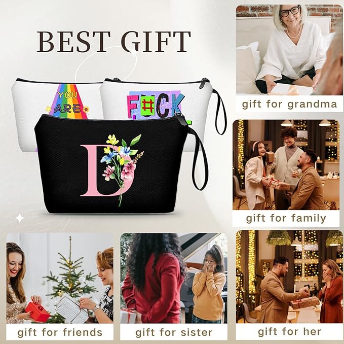 A-Z personalized gifts for women,Initial cosmetic bag with Mirror, D