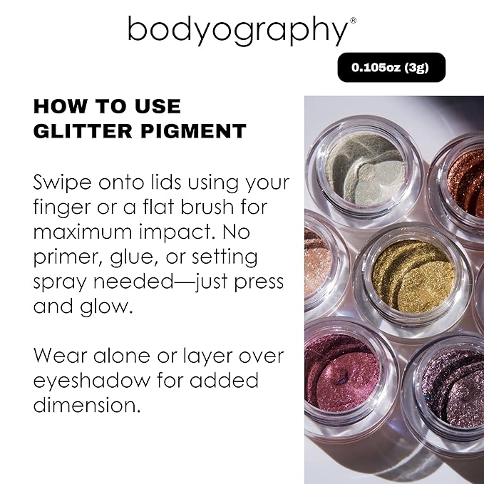 Bodyography Glitter Pigment Eye Shadow | Long Wear Shimmer Eyeshadow | Vegan, Talc & Paraben Free | Cream Powder Formula | Blue Morpho (Chrome Periwinkle) 1.5 g