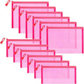 Sinzip 12 Pieces Zipper Nylon Mesh Pouch, Mesh Cosmetic Bags Makeup Bags Pencil Case, Multipurpose Travel Bags for Cosmetic School Office Supplies and Travel Accessories (Hot Pink, A5+B6)