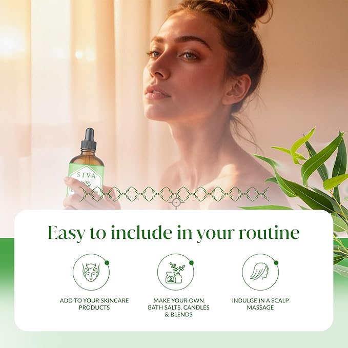 Siva Eucalyptus Essential Oil 4 Fl Oz – for Diffuser, Skin & Hair Care – Ideal for Aroma, Massage & DIY Blends- with Dropper