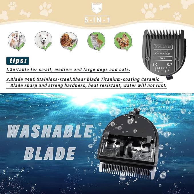 [2 Pack] 5-in-1 Replacement Clipper Blade, Detachable & Adjustable Dog Grooming Blade Compatible with Wahl Arco, Bravura, Chromado, Creativa, Figura, Motion & SuperGroom (Black)