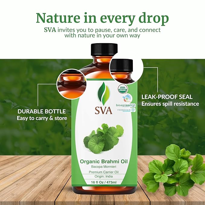 SVA Organic Brahmi Carrier Oil, Huge Bottle, Large Size, 16 Fl Oz (473 ml)