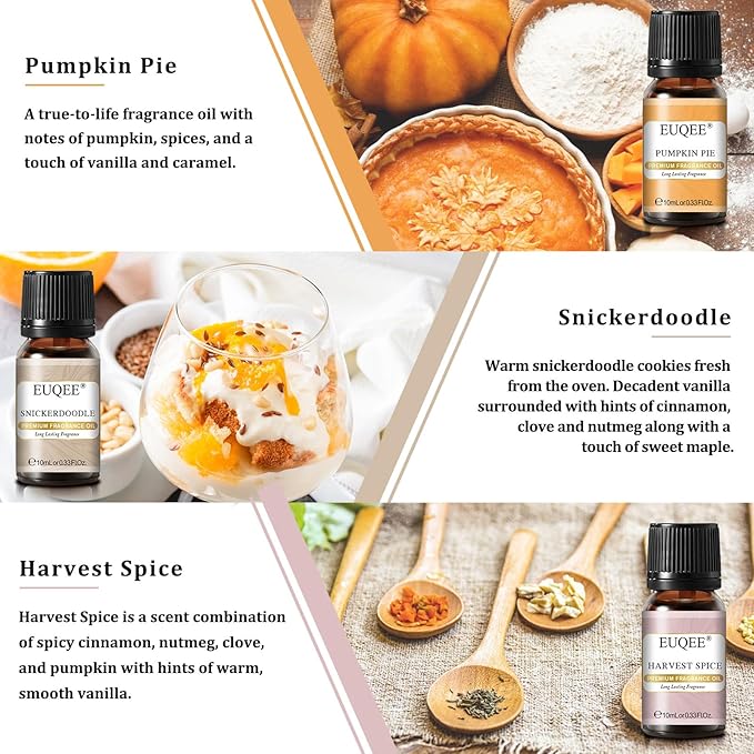EUQEE 6PCS Spice Autumn Fragrance Oil Set, Scented Oils for Candle Making