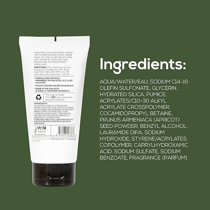 MARLOWE. Facial Scrub for Men, Gentle Face Exfoliator, 6 oz