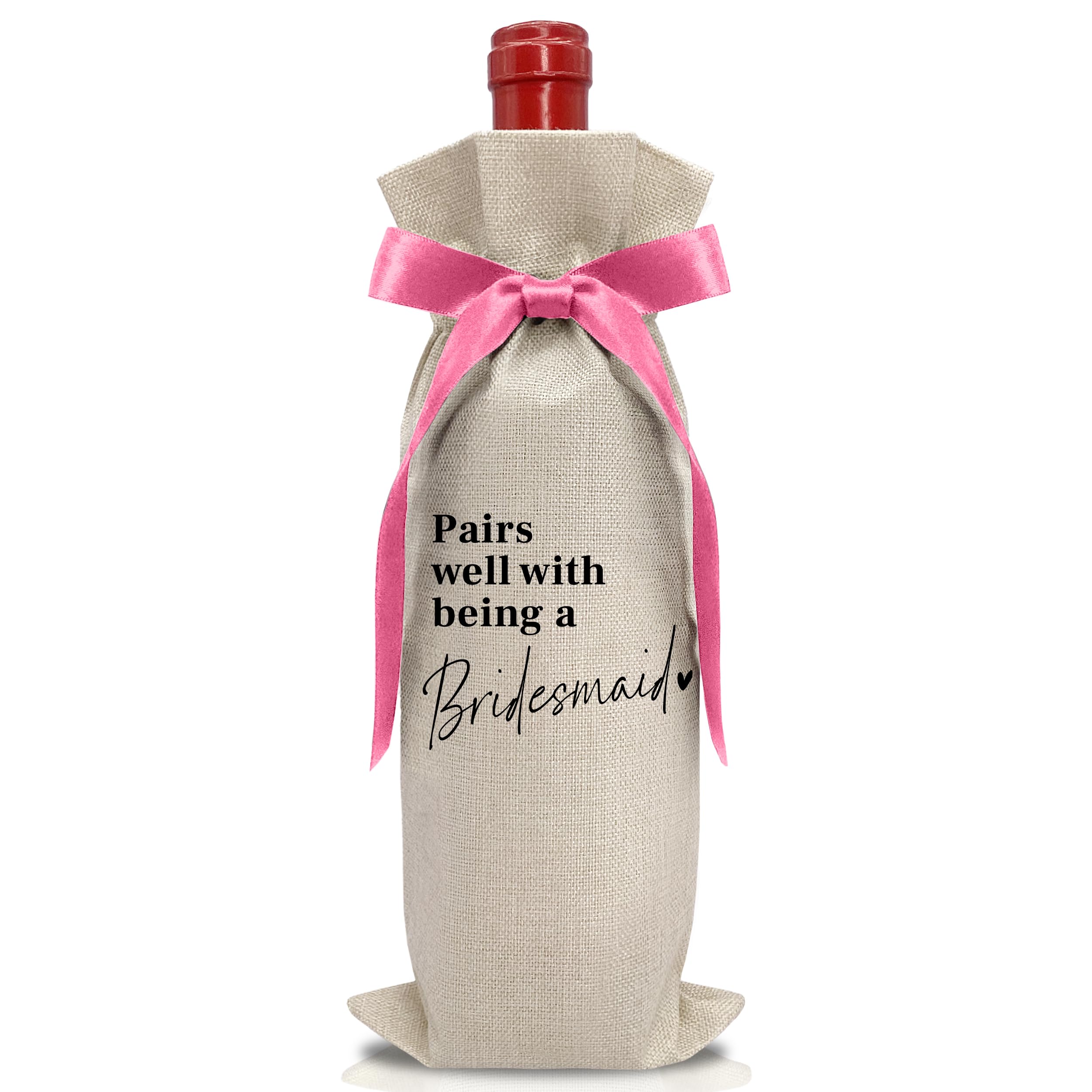 Cute Pink Bow Ribbon Engagement Gift Wine Bag - 1 PCS Bride to Be Gifts for Bridesmaids Bride and Groom Couples Her Him Will You Be My Bridesmaid for Getting Married Engagement Bridal Shower - A53