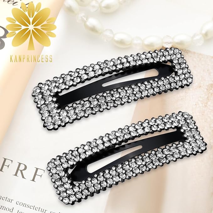 Kanprincess Rhinestone and Crystal Hair Clips 2-Pack, Sparkly Barrettes & Elegant Bling Accessories for Women & Girls(Set7)