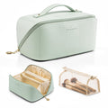 VLANDO Makeup Bag,Travel Toiletry Bag,Cosmetic Bag for Women PU Leather Portable Make up Bag for Skincare, Brushes & Travel Essentials-Mint Green