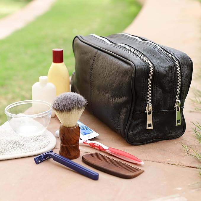 Leather Travel Toiletry Bag for Men, Full Grain Cosmetic Dopp Kit Organizer