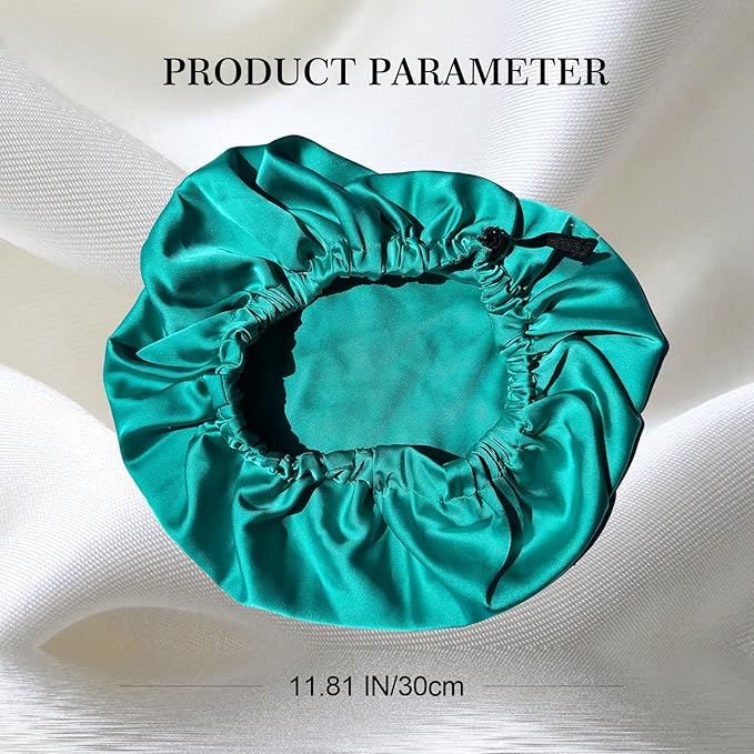 Satin Bonnet Silk Bonnet for Sleeping Women Double Layer Hair Bonnet Wrap Sleep Cap Gifts for Women Curly Hair Green