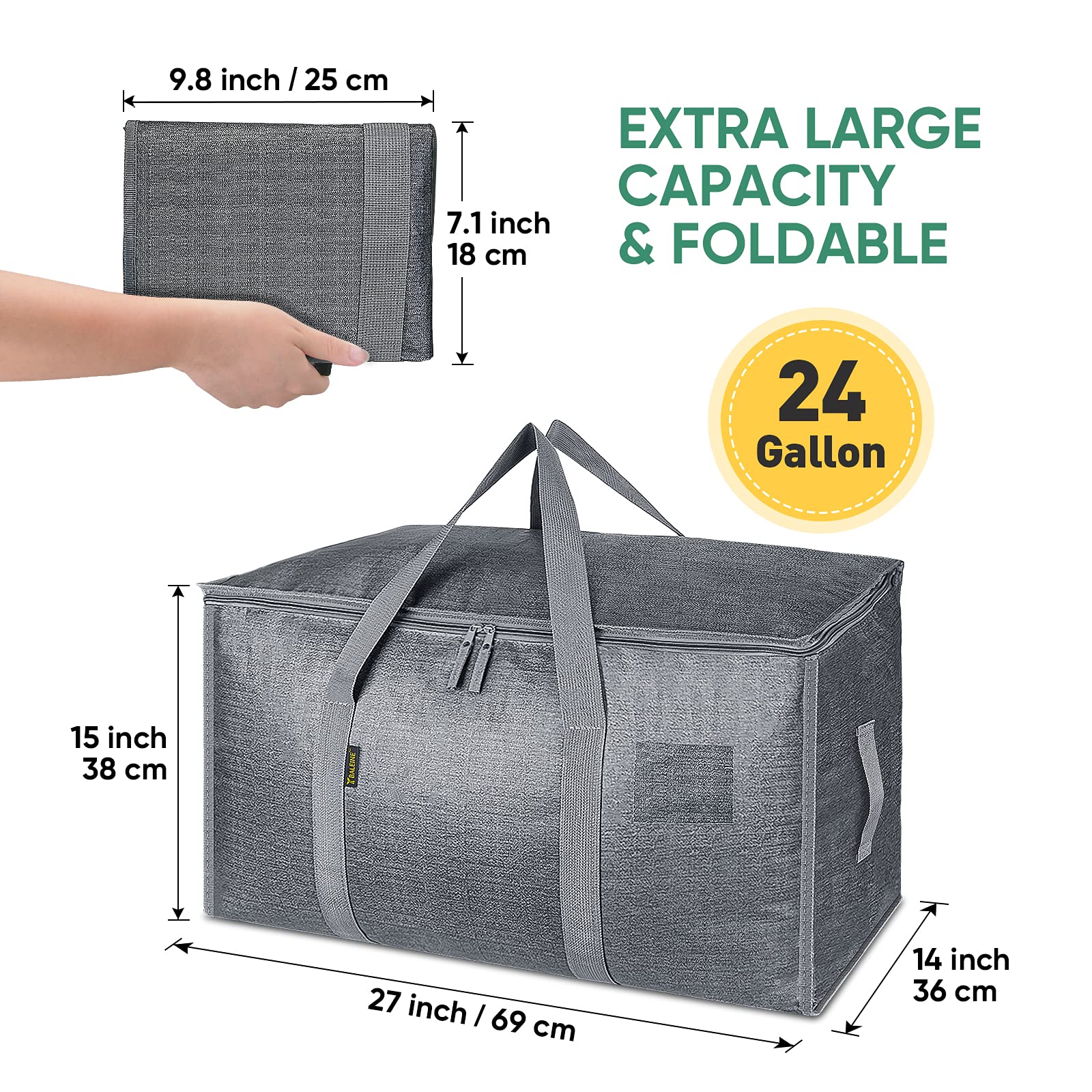 BALEINE 4-Pack Oversized Moving Bags with Reinforced Handles, Heavy-Duty Storage Tote for Clothes, Moving Supplies (Winter Grey, 4-Pack)