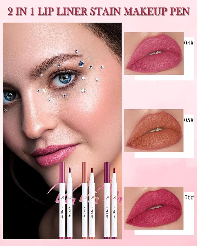 Lip Stain Liner Pen,3Pcs Lip Tint Stain Lip Tattoo Makeup Pencil Waterproof