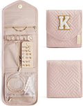 BAGSMART Travel Jewelry Organizer Case K Initial Jewelry Roll,Soft Pink