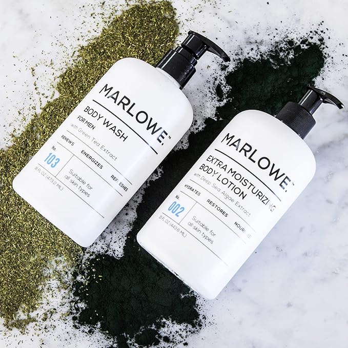 MARLOWE. Body Lotion for Men, 15 oz Pump, Hydrating & Nourishing Daily Moisturizer for Dry Skin, Non-Oily, Clean Vegan Formula with Aloe Vera & Amino Acids, Original Fresh Sage & Fir Scent