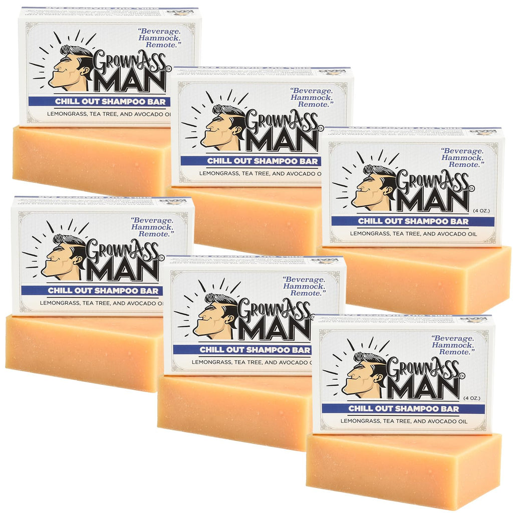 Grown Ass Man Co. - Solid Shampoo Bar Rich Lather 3 in 1: Hair, Beard & Body Wash - Plastic Free & Eco-Friendly, Natural & Organic Clean for All Hair Types, 4oz Bar (Chill Out, 3-Pack)
