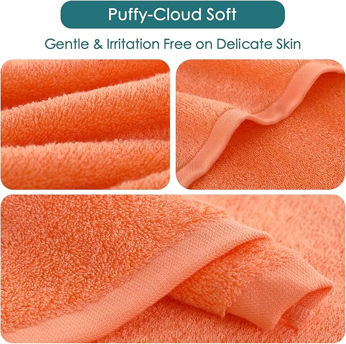 Wash Cloths 6 Pack,Face Towel for Sensitive Skin,13''x13'',White+Orange