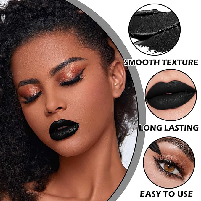 QIUFSSE Black Liquid Lipstick Lip Liner Pencil Set for Halloween Makeup