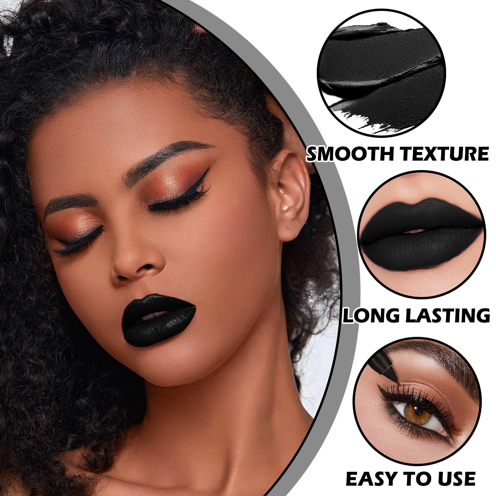 QIUFSSE Black Liquid Lipstick Lip Liner Pencil Set for Halloween Makeup