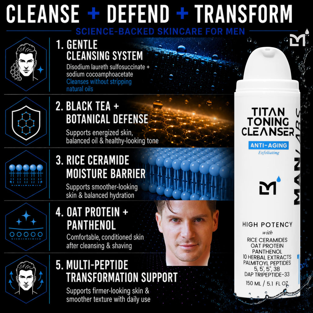 Man Labs Titan Mens Skin Care, Anti-Aging Face Wash for Men-Toning Cleanser