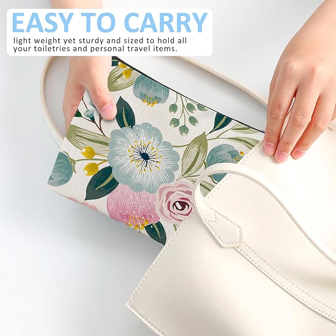 iapodiad Makeup Bag Spring Flowers Cosmetic Bag Mini Portable Travel Toiletry Bag Organizer Makeup Brushes Aesthetic Accessories Waterproof Storage Bag for Women