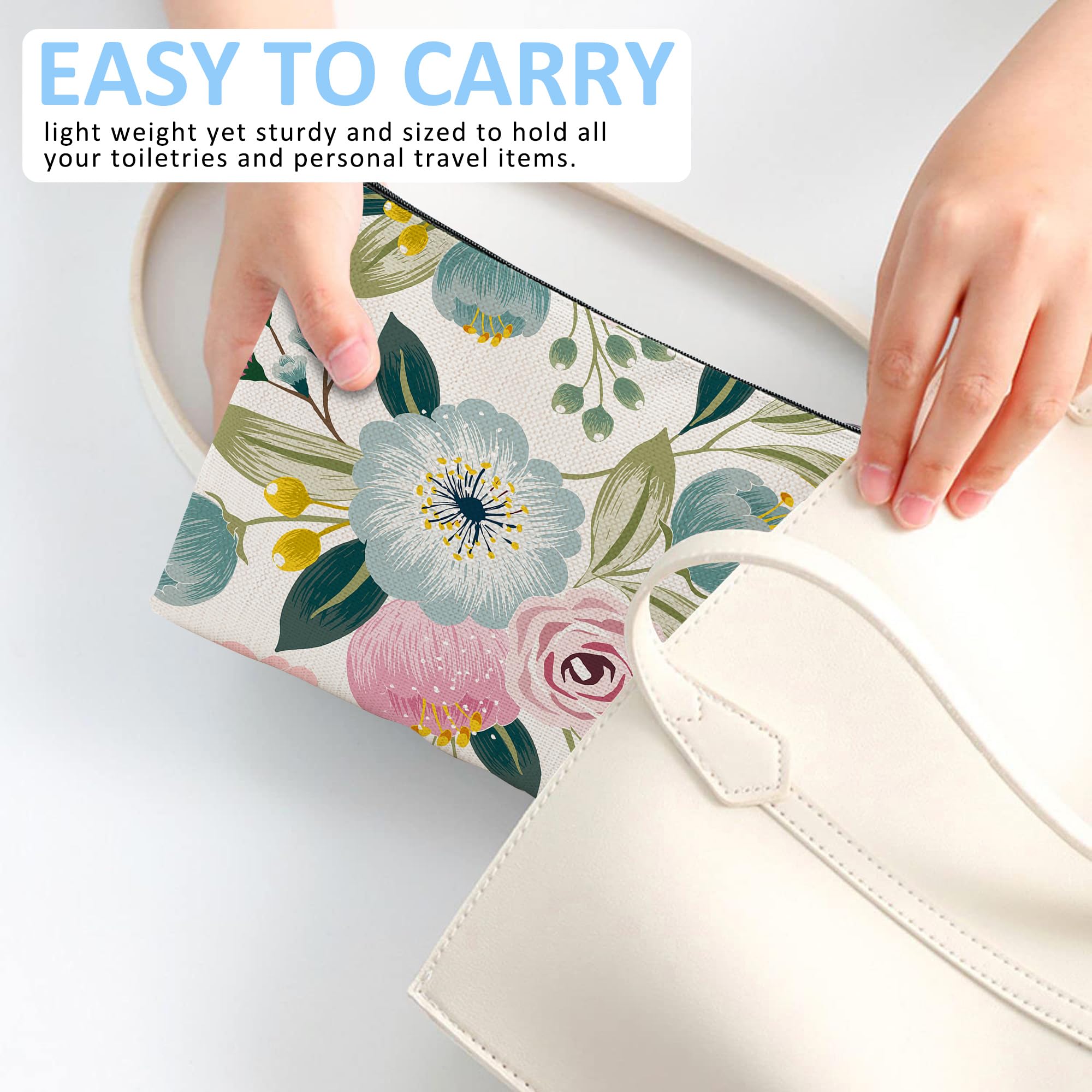 iapodiad Makeup Bag Spring Flowers Cosmetic Bag Mini Portable Travel Toiletry Bag Organizer Makeup Brushes Aesthetic Accessories Waterproof Storage Bag for Women