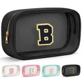 YOOLIFE Initial Travel Makeup Bag Pouch, Clear Toiletry Bag for Women Travel Accessories Cosmetic Bag Skin Care for Teen Make Up Bags Birthday Gifts for Women Unique Teacher Mom Friends Gifts Black B