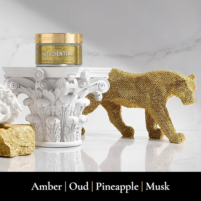 LUXURY LIFE BUTTER - 40% Extrait de Parfum Fragranced Body Butter with Hyaluronic Acid for Ultimate Moisture - Luxurious Room-Filling Natural Fragrances - Non-Greasy, USA Made, Presidential, 5 oz.