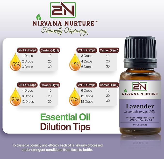Nirvana Nurture Lavender Essential Oil, USDA Certified Organic, 100% Pure Undiluted, Aromatherapy Oil for Diffuser, Hair & Skin Care