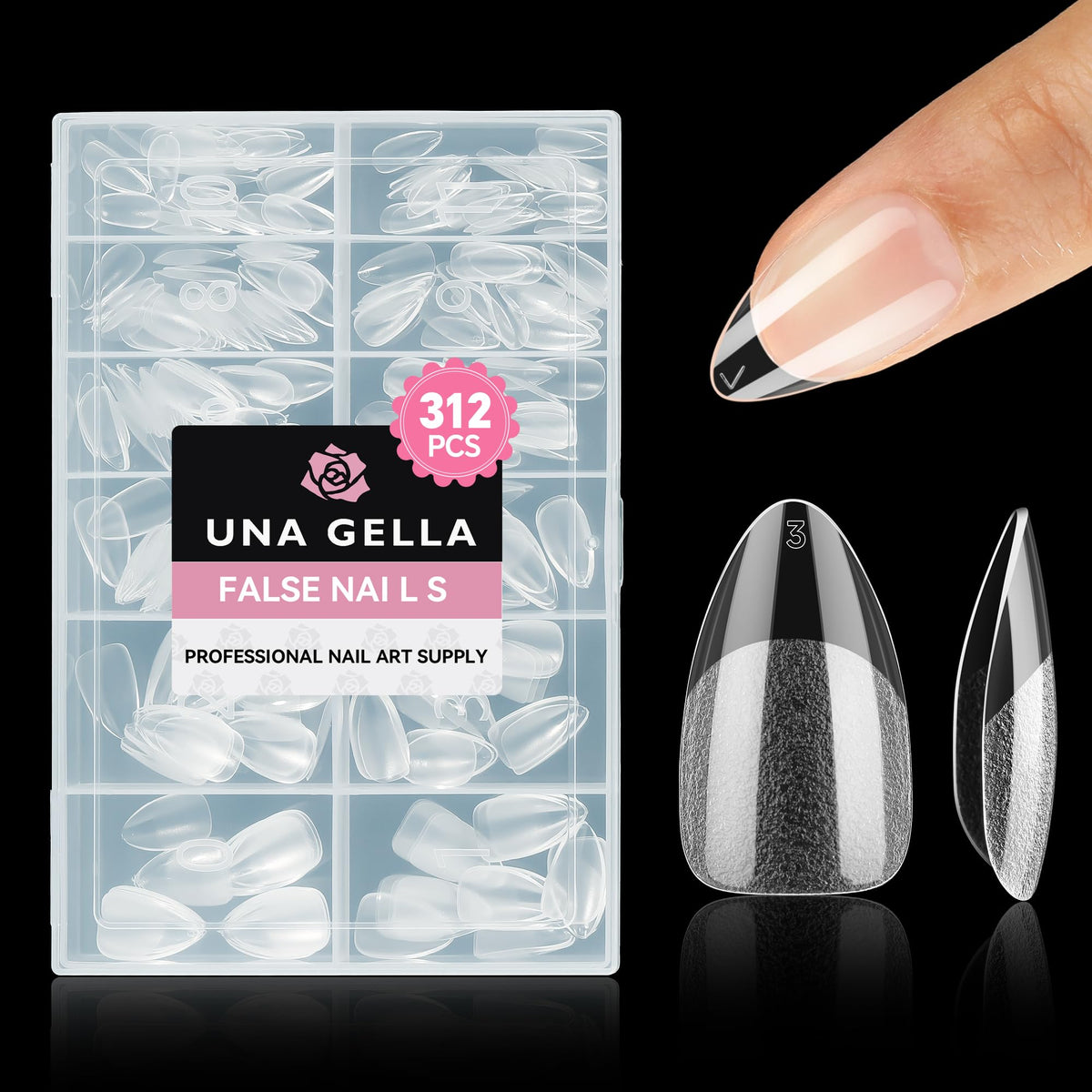 UNA GELLA Almond Nail Tips, Half Cover Almond Shape, 312PCS, 12 Sizes