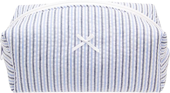 PAZIMIIK Cozy Makeup Bag for Women,Zipper Cosmetic Pouch,Stripe Blue Mix