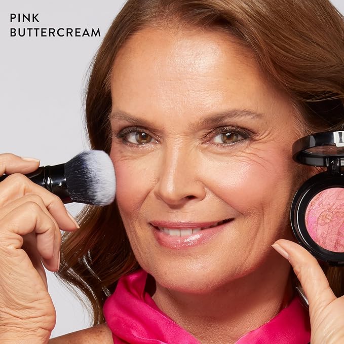 LAURA GELLER NEW YORK Baked Blush-n-Brighten for Mature Skin - 01 Pink Buttercream- Powder Blush Won't Settle into Fine Lines - Buildable Natural Finish – Longlasting Formula - Made in Italy