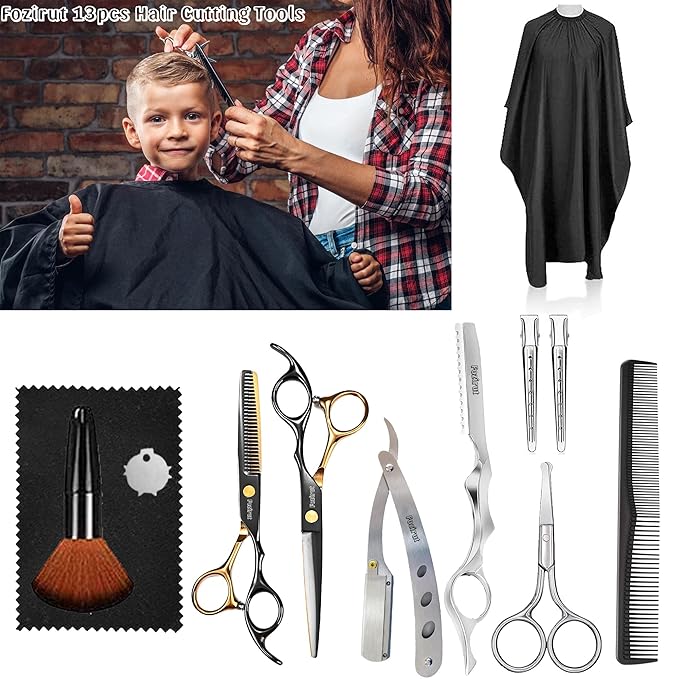 Fozirut Professional Barber Scissors Hair Cutting Shears Kit, Thinning Shears for Hair Cutting, Haircut Scissors Wig Trimming Texturize Shears Kit for Women Men