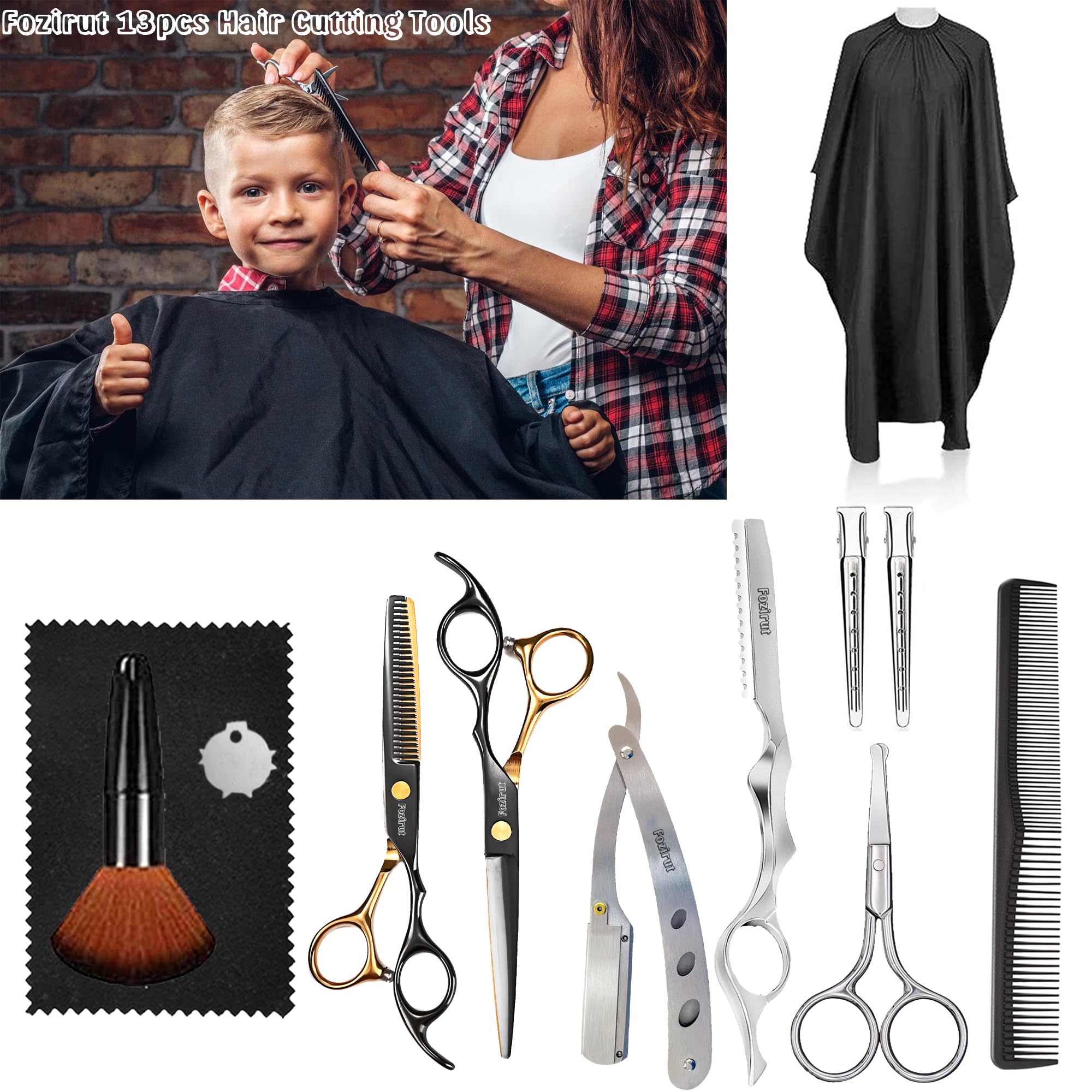 Fozirut Professional Barber Scissors Hair Cutting Shears Kit, Thinning Shears for Hair Cutting, Haircut Scissors Wig Trimming Texturize Shears Kit for Women Men