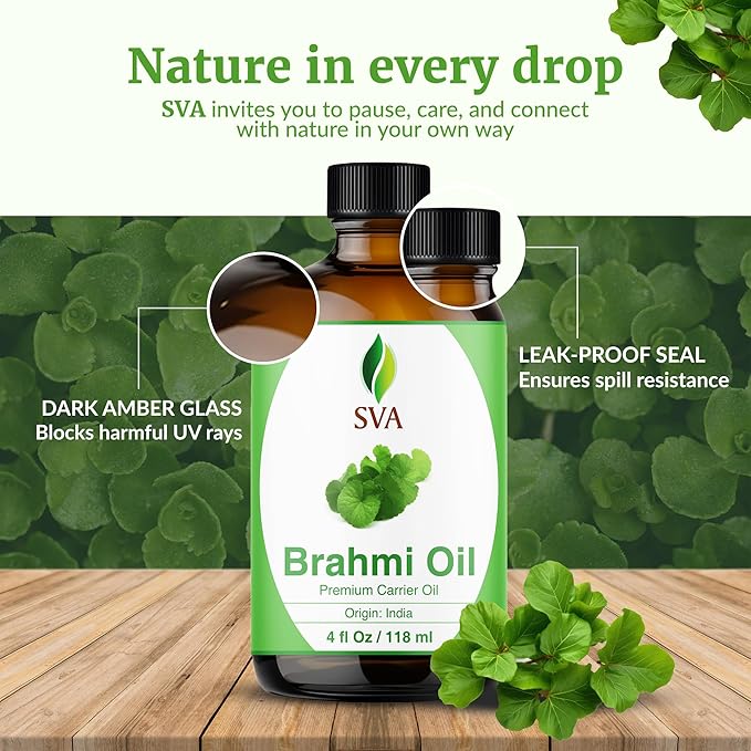 SVA Brahmi Oil - 4 Fl Oz - for Face, Skin Care, Hair Care, Scalp Massage & Body Massage – Carrier Oil with Dropper